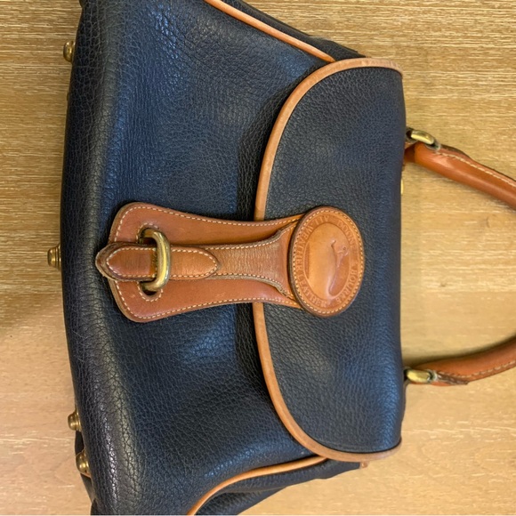 Dooney & Bourke Navy and Brown Leather Satchel - Picture 10 of 14